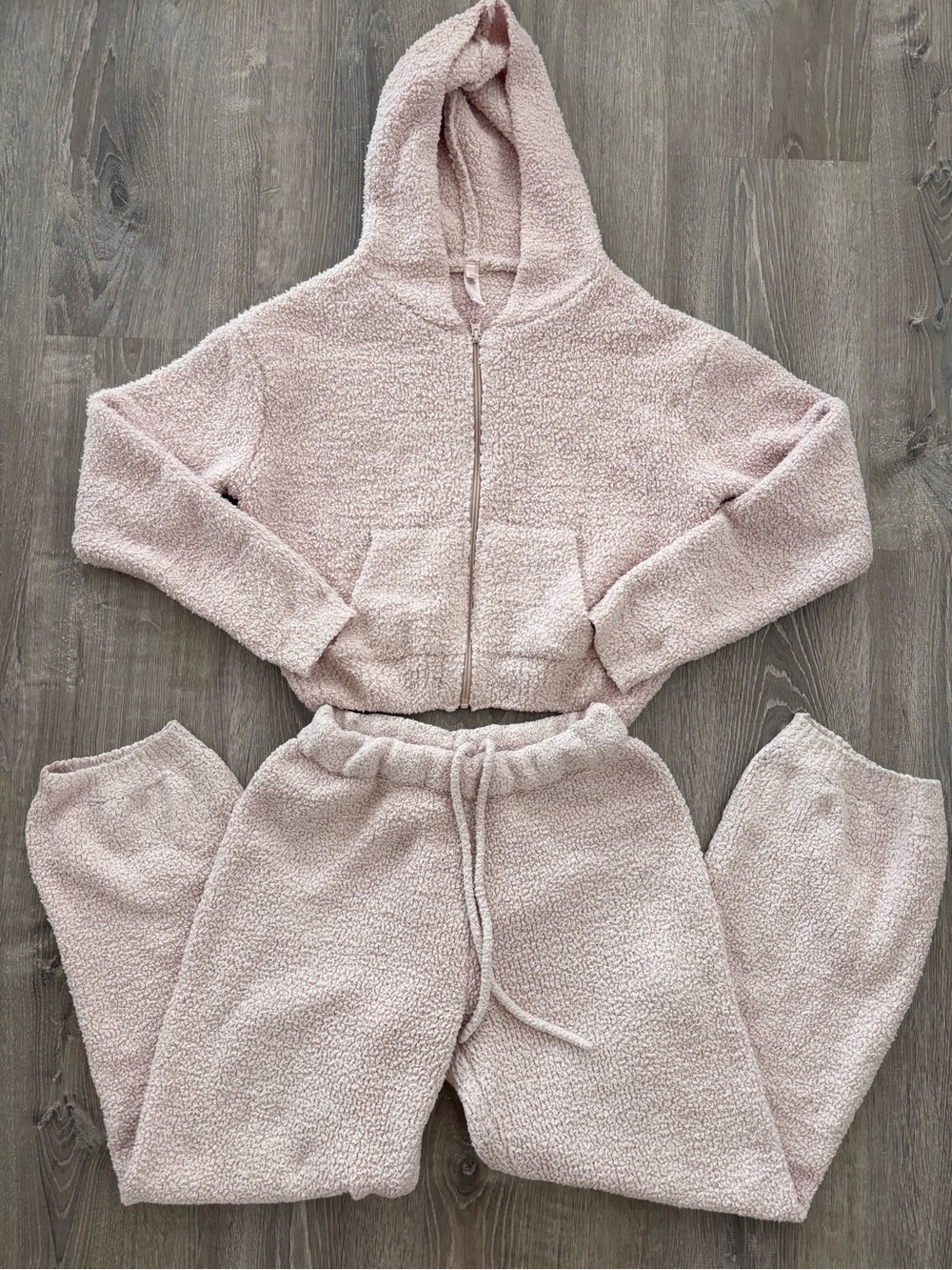 SKIMS Pink Cozy Knit Zip Hoodie and Jogger Lounge Set (S/M)